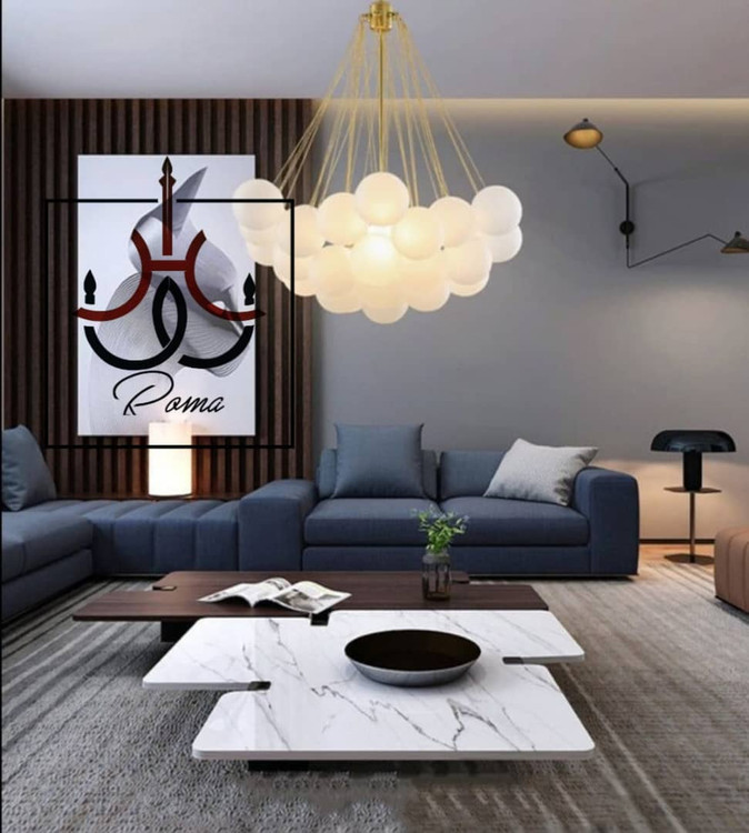 لوستر ابری مینیمال با طراحی مولکولی مناسب اتاق خواب و نشیمن – نوردهی ملایم و سبک مدرن| لوسترروما