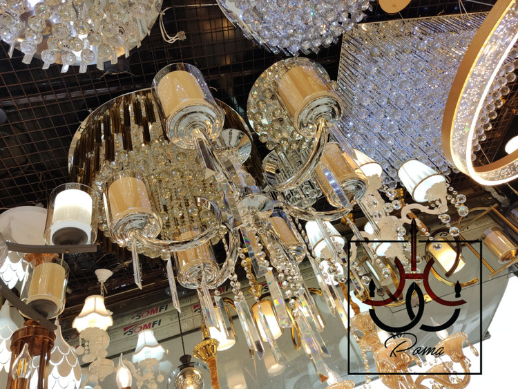 لوستر ماهی رنگ سیلور با کریستالهای براق و طراحی خاص مناسب فضاهای لوکس و لاکچری | لوسترروما