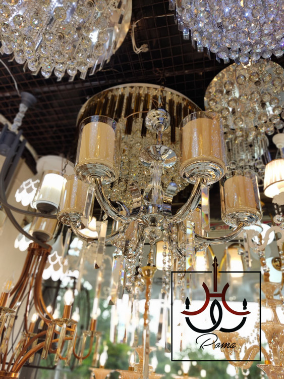 لوستر ماهی رنگ سیلور با کریستالهای براق و طراحی خاص مناسب فضاهای لوکس و لاکچری | لوسترروما