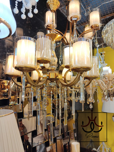 لوستر ماهی لهستانی زیتونی رنگ با کریستالهای شفاف مناسب پذیرایی و سالن