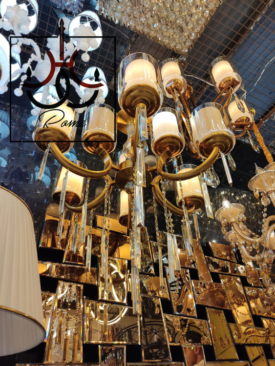 لوستر ماهی لهستانی زیتونی رنگ با کریستالهای شفاف مناسب پذیرایی و سالن