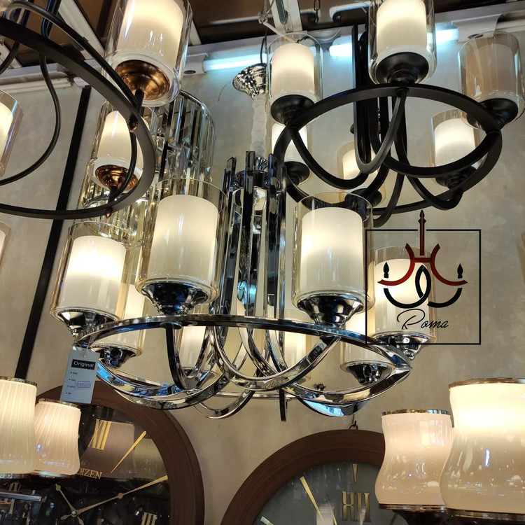 لوستر عصایی مدرن و کلاسیک لهستانی سیلور مناسب سالن و پذیرایی | لوستر روما