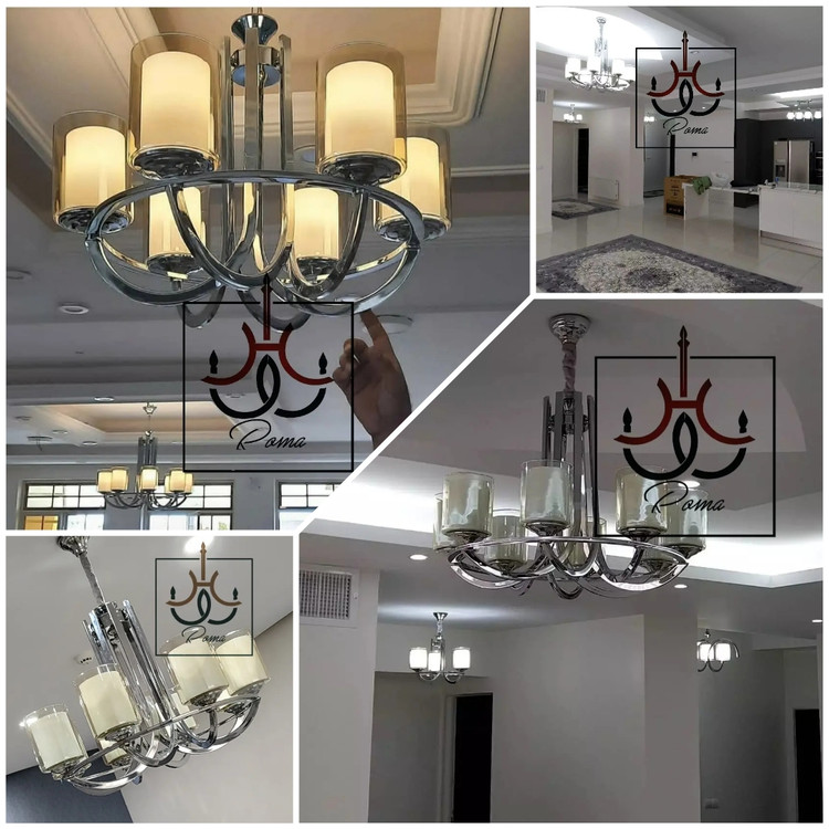 لوستر عصایی مدرن و کلاسیک لهستانی سیلور مناسب سالن و پذیرایی | لوستر روما