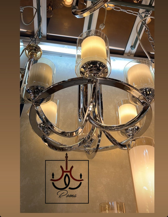 لوستر عصایی سیلور شش شاخه لهستانی با طراحی مدرن و کلاسیک مناسب فضای سالن و پذیرایی