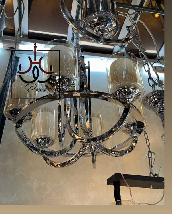 لوستر عصایی سیلور شش شاخه لهستانی با طراحی مدرن و کلاسیک مناسب فضای سالن و پذیرایی