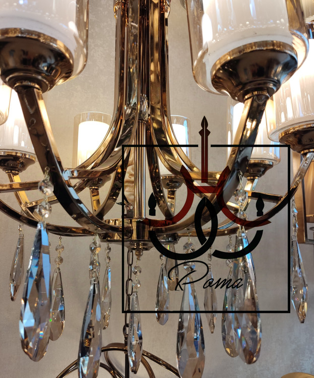 لوستر افروز ۸ شاخه با آویزهای کریستالی بامبو، طراحی خاص لهستانی برای فضاهای شیک و مدرن