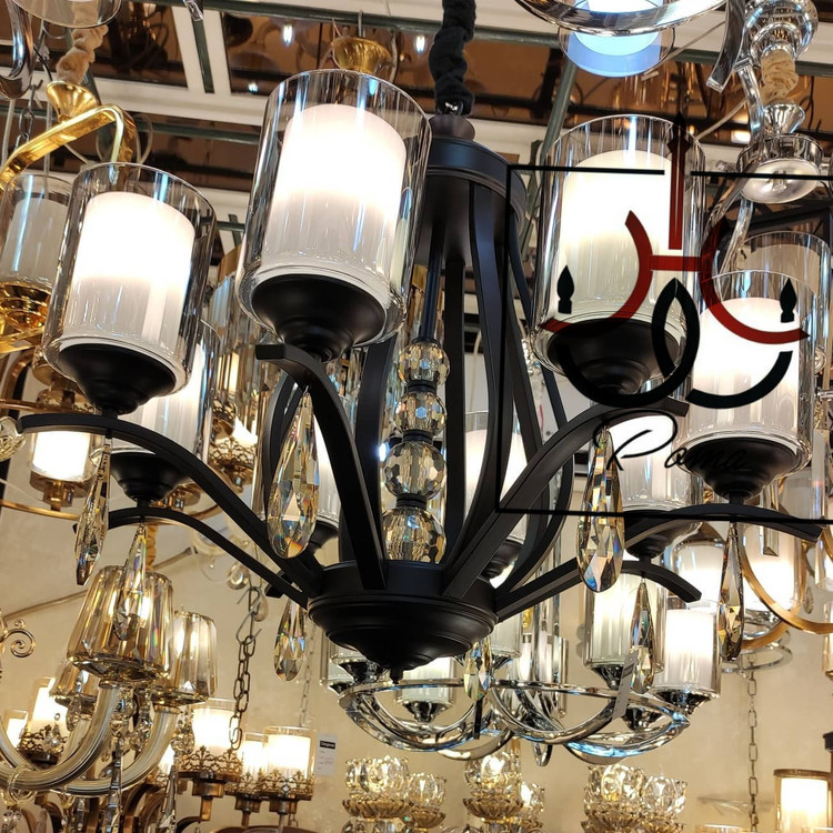 لوستر مشکی مدل غنچه با طراحی مدرن لهستانی و نوردهی مناسب فضای سالن و پذیرایی