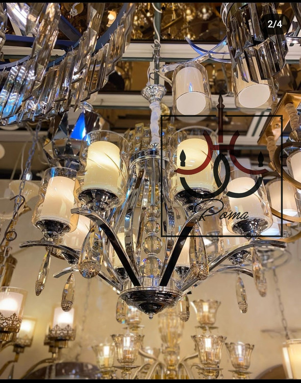 لوستر ۸ شاخه مدل غنچه با طراحی لهستانی و تنوع رنگ، مناسب سالن پذیرایی سیلور