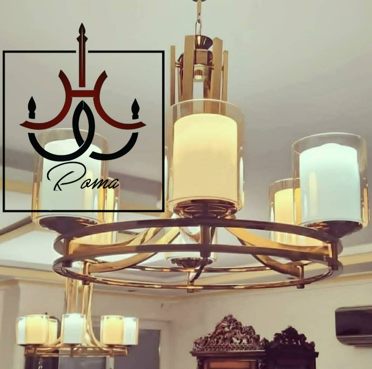 تصویر لوستر مدرن لهستانی عصایی دو رینگ ۶ شاخه رنگبندی متنوع مناسب سالن