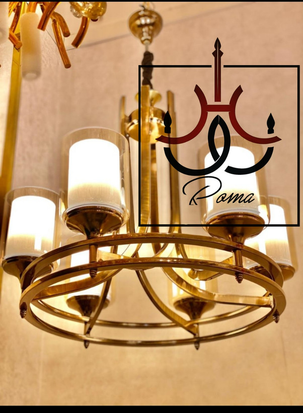 تصویر لوستر مدرن لهستانی عصایی دو رینگ ۶ شاخه رنگبندی متنوع مناسب سالن