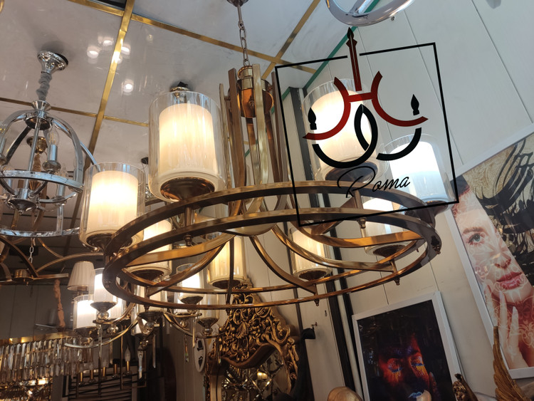 تصویر لوستر مدرن لهستانی عصایی دو رینگ ۶ شاخه رنگبندی متنوع مناسب سالن