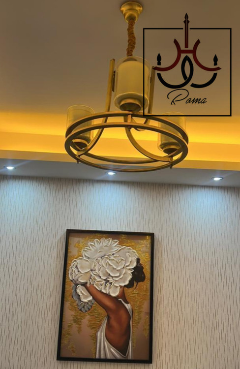 تصویر لوستر مدرن عصایی دو رینگ سه شاخه مناسب آشپزخانه، اتاق خواب و فضاهای کلاسیک