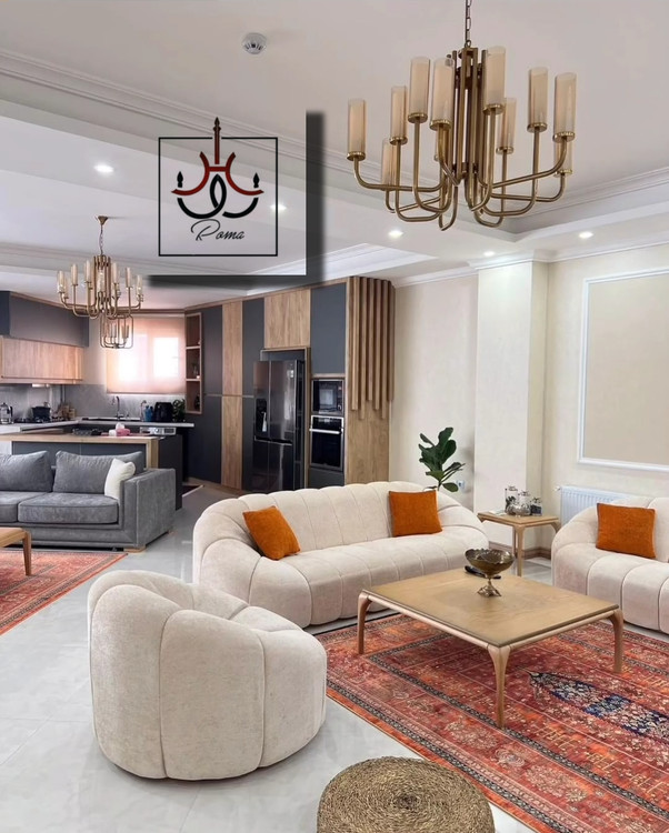 لوستر مدرن لومینا زیتونی 12 شاخه مناسب سالن با طراحی خاص و نوردهی استاندارد