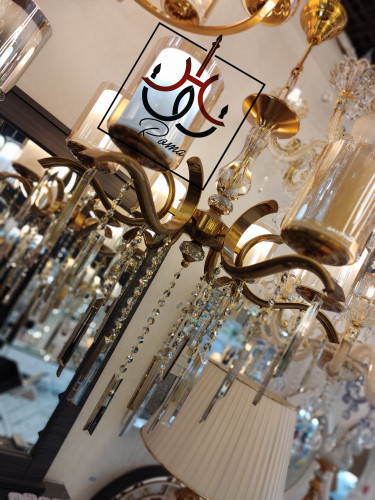 لوستر مرغابی زیتونی برنجی با آویز کریستالی مناسب پذیرایی