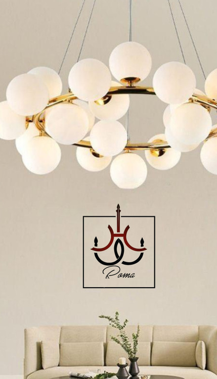 لوستر مولکولی طلایی مدرن با ۲۵ شاخه و طراحی خاص مناسب سالن و فضاهای لاکچری