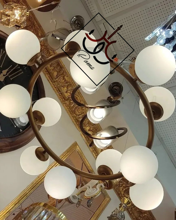 لوستر گرد مولکولی ۱۲ شاخه با طراحی مینیمال مشکی مناسب دکور مدرن