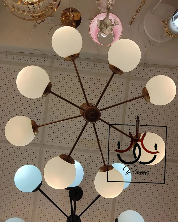 لوستر مدرن مولکولی افروز مشکی با طراحی مینیمال و قطر 70 سانت مناسب دکورهای خاص