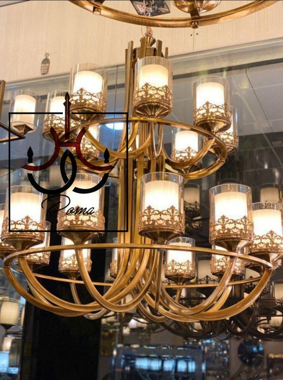 لوستر زیتونی لهستانی سه طبقه با طراحی باشکوه برای ویلا، لابی، رستوران و فضاهای دوبلکس