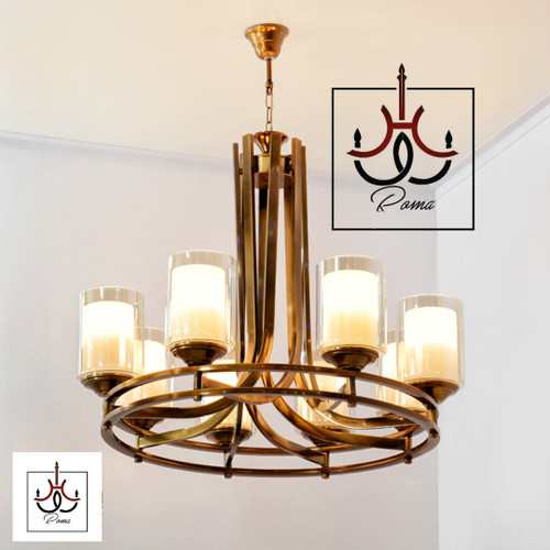 تصویر لوستر مدرن لهستانی عصایی دو رینگ 8 شاخه رنگبندی متنوع مناسب سالن