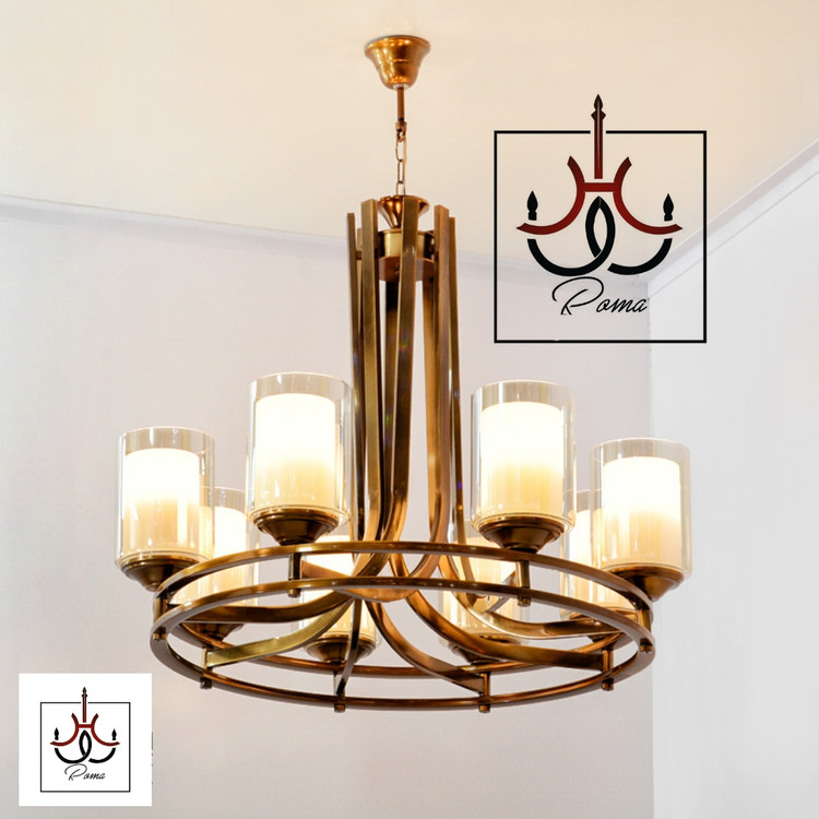تصویر لوستر مدرن لهستانی عصایی دو رینگ 8 شاخه رنگبندی متنوع مناسب سالن