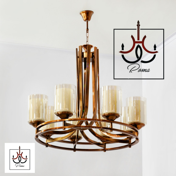تصویر لوستر مدرن لهستانی عصایی دو رینگ8شاخه رنگبندی متنوع مناسب سالن
