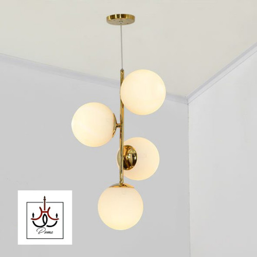 لوستر مولکولی مدرن 4 شعله مناسب اتاق خواب | مینیمال گارانتی لوستر روما طلایی