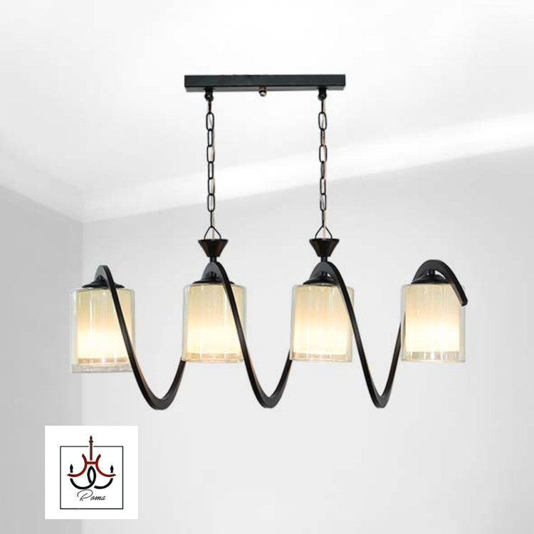 لوستر لاینر خطی فنری چهار شعله مدرن | مناسب جزیره، میز ناهارخوری و آشپزخانه رنگ مشکی