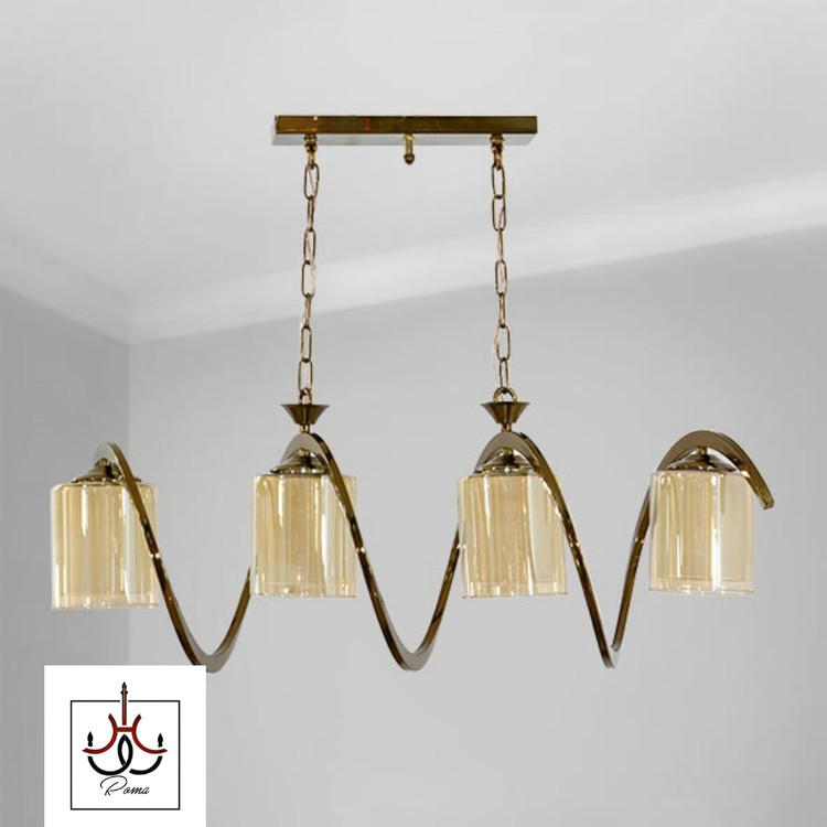 لوستر لاینر خطی فنری چهار شعله مدرن | مناسب جزیره، میز ناهارخوری و آشپزخانه رنگ زیتونی