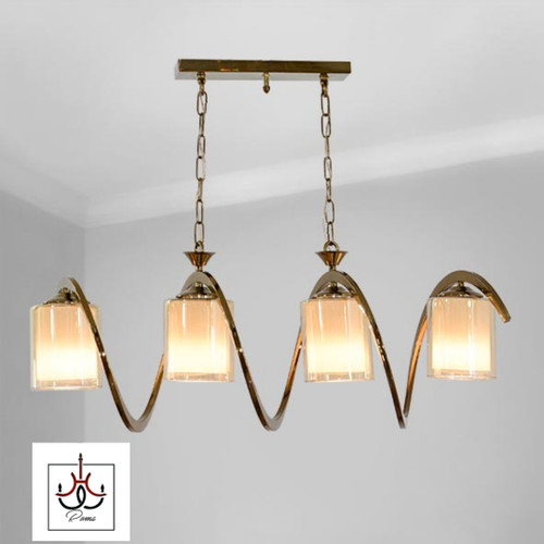 لوستر لاینر خطی فنری چهار شعله مدرن | مناسب جزیره، میز ناهارخوری و آشپزخانه رنگ زیتونی