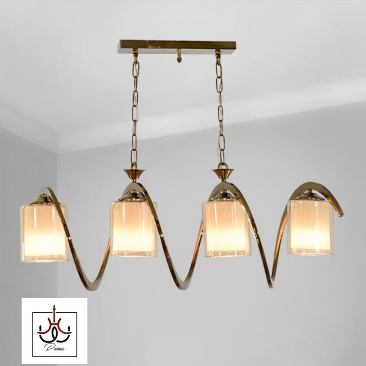 لوستر لاینر خطی فنری چهار شعله مدرن | مناسب جزیره، میز ناهارخوری و آشپزخانه رنگ زیتونی