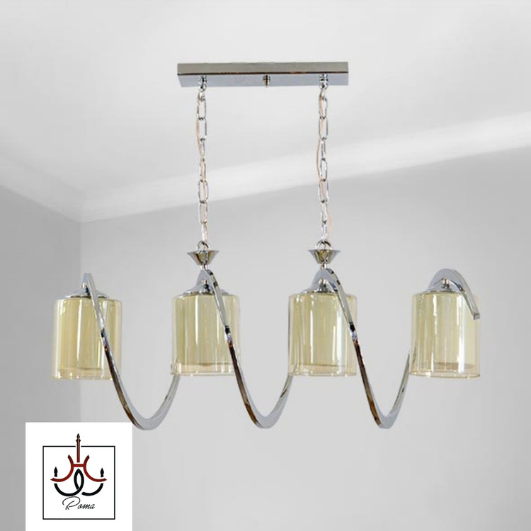 لوستر لاینر خطی فنری چهار شعله مدرن | مناسب جزیره، میز ناهارخوری و آشپزخانه رنگ سیلور