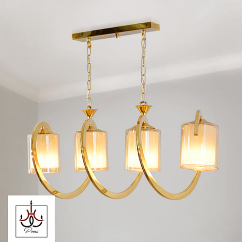 لوستر لاینر خطی فنری چهار شعله مدرن | مناسب جزیره، میز ناهارخوری و آشپزخانه رنگ طلایی
