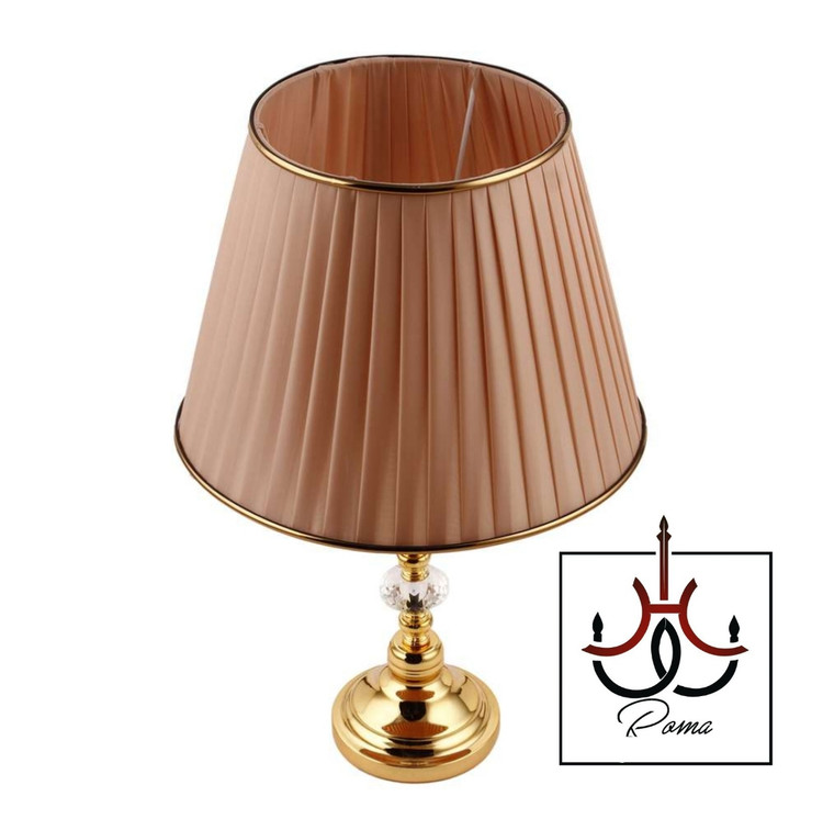 آباژور رومیزی کریستالی با بدنه طلایی و کلاهک نسکافهای مناسب دکور اتاق خواب و نشیمن