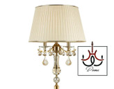 آباژور ایستاده سه شاخه یلدا با بدنه طلایی و کریستالهای شفاف، طراحی مجلل و نوردهی چشمنواز