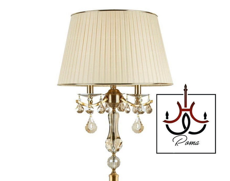 آباژور ایستاده سه شاخه یلدا با بدنه طلایی و کریستالهای شفاف، طراحی مجلل و نوردهی چشمنواز