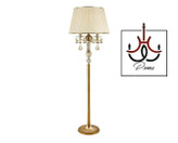 آباژور ایستاده سه شاخه یلدا با بدنه طلایی و کریستالهای شفاف، طراحی مجلل و نوردهی چشمنواز