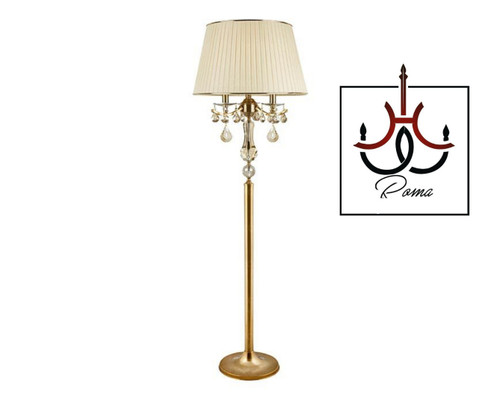 آباژور ایستاده سه شاخه یلدا با بدنه طلایی و کریستالهای شفاف، طراحی مجلل و نوردهی چشمنواز