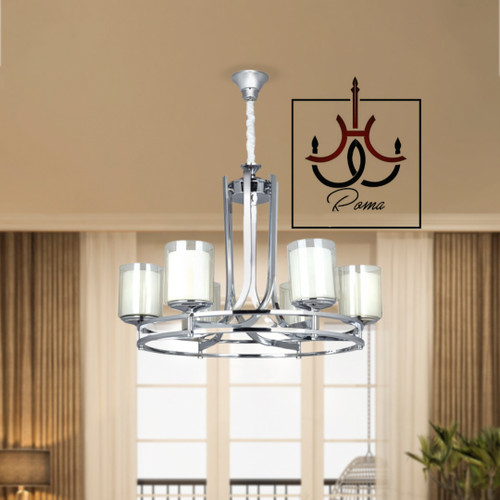 لوستر مدرن عصایی دورینگ شش شاخه سیلور مناسب سالن و پذیرایی | برند رومالوستر | کد A-62لوستر مدرن عصایی دورینگ شش شاخه سیلور مناسب سالن و پذیرایی | برند رومالوستر | کد A-62