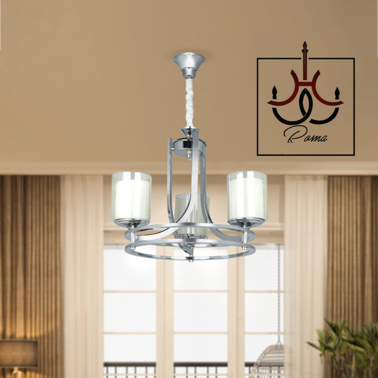 لوستر سه شاخه عصایی دورینگ سیلور مدرن از برند رومالوستر مناسب فضاهای کوچک