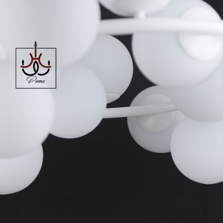 لوستر مدرن مولکولی ۱۵ شعله سفید با طراحی مینیمال و قطر ۶۵ سانت، مناسب پذیرایی و اتاق خواب