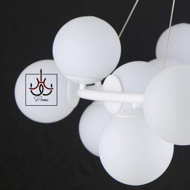 لوستر مدرن مولکولی ۱۵ شعله سفید با طراحی مینیمال و قطر ۶۵ سانت، مناسب پذیرایی و اتاق خواب