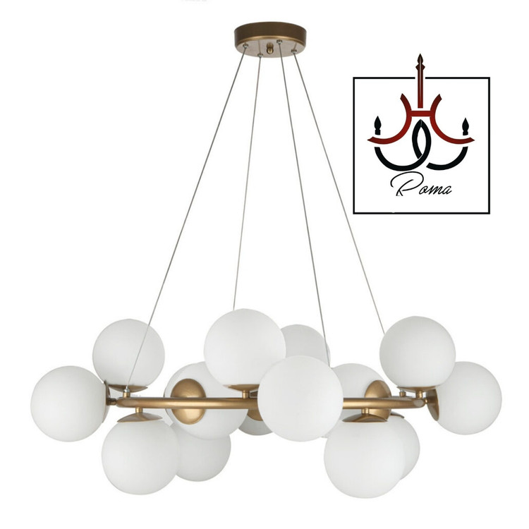 لوستر مدرن مولکولی ۱۵ شعله طلایی با طراحی مینیمال و قطر ۶۵ سانت، مناسب پذیرایی و اتاق خواب