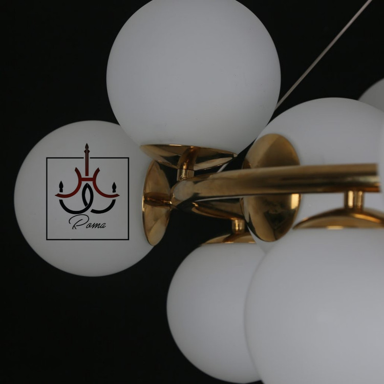 لوستر مدرن مولکولی ۱۵ شعله طلایی با طراحی مینیمال و قطر ۶۵ سانت، مناسب پذیرایی و اتاق خواب