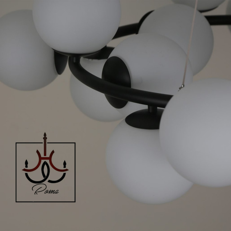 لوستر مولکولی گرد مشکی ۱۵ شعله با طراحی مدرن و نوردهی بالا مناسب فضاهای مختلف