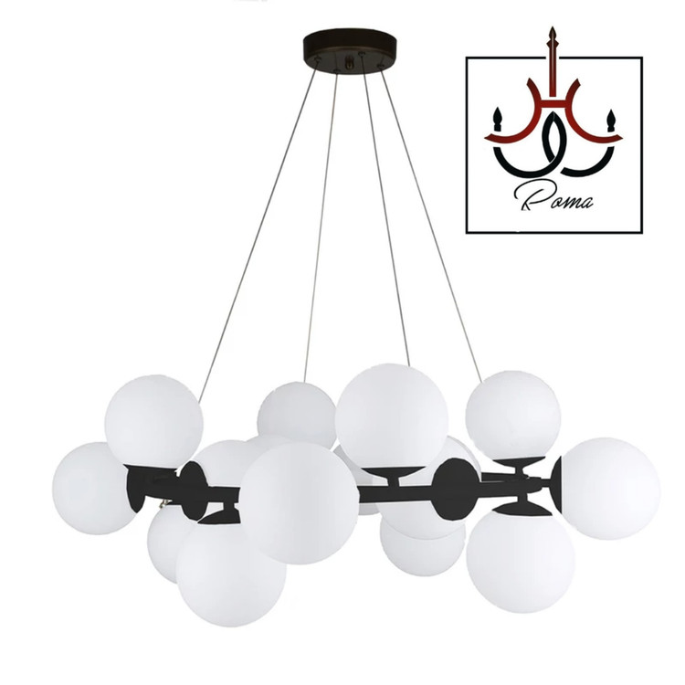 لوستر مولکولی گرد مشکی ۱۵ شعله با طراحی مدرن و نوردهی بالا مناسب فضاهای مختلف