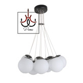 لوستر مولکولی ابری ۹ شاخه با حبابهای عسلی، دودی و سفید مات | طراحی مینیمال مناسب دکور مدرن