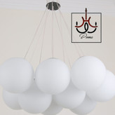 لوستر مولکولی ابری ۹ شاخه با حبابهای عسلی، دودی و سفید مات | طراحی مینیمال مناسب دکور مدرن