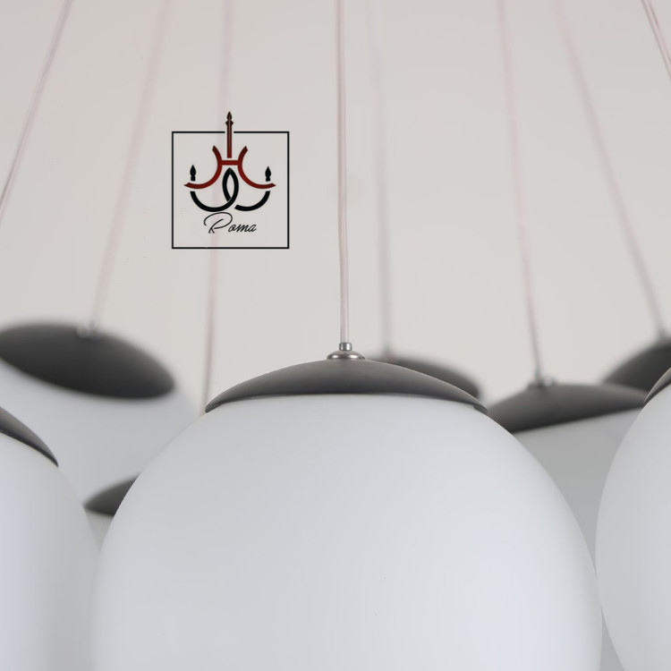 لوستر مولکولی ابری ۹ شاخه با حبابهای عسلی، دودی و سفید مات | طراحی مینیمال مناسب دکور مدرن