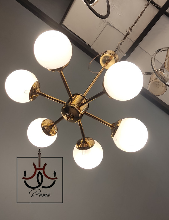 لوستر مولکولی مینیمال ۶ شاخه با طراحی ساده و شیک، مناسب فضاهای مدرن تا قطر ۵۵ سانت