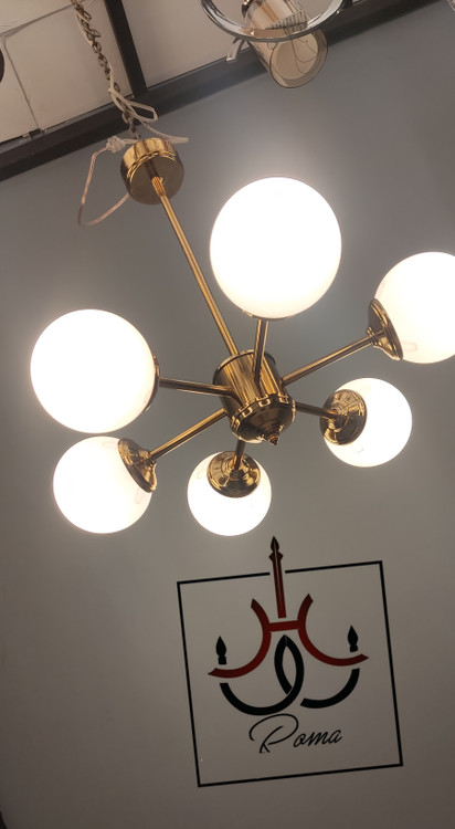 لوستر مولکولی مینیمال ۶ شاخه با طراحی ساده و شیک، مناسب فضاهای مدرن تا قطر ۵۵ سانت